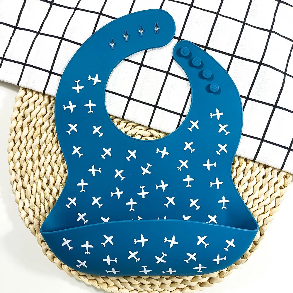 Custom Printed Reusable Silicone Baby Bibs Apron Set Cartoon Animals BPA Free Food Grade Toddler Bib