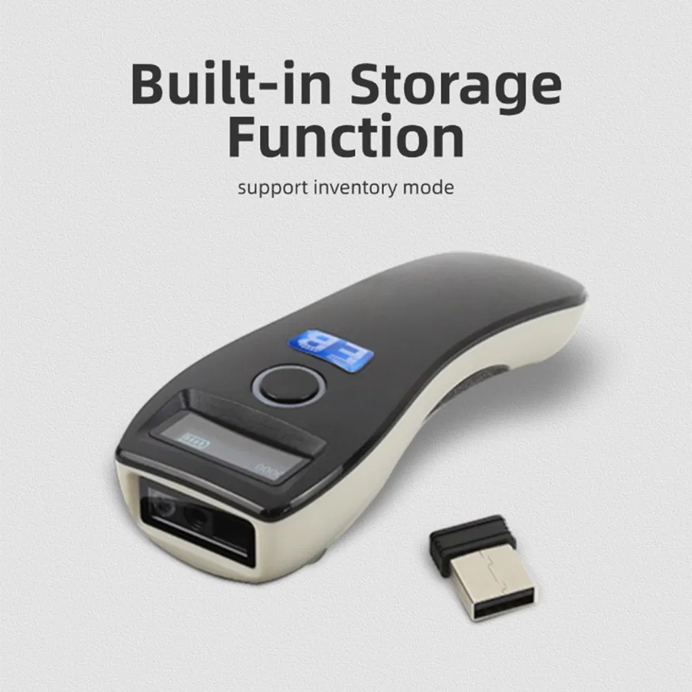 HBS-600B Portable 2D Wireless Barcode Scanner with OLED Display High Speed Decoding Handheld BT 2.4G Barcode Reader