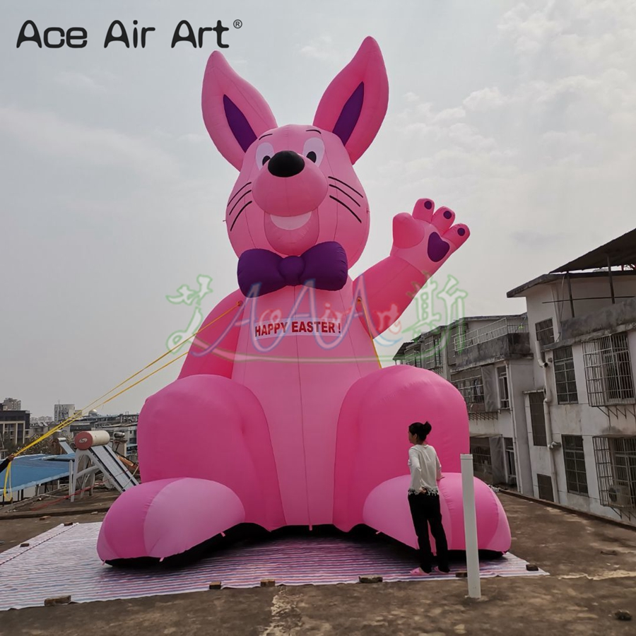 8mh Giant Pink Inflatable Easter Rabbit Bunny with Bow Tie for Easter Day Outdoor Yard Lawn Decor