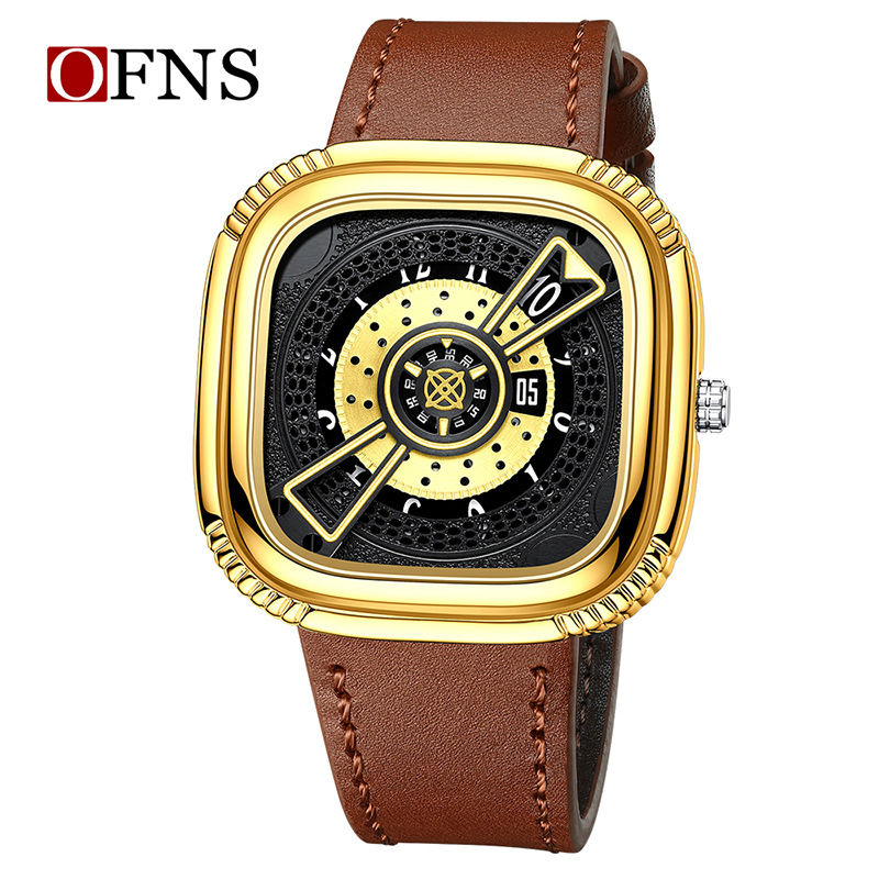 Men's Creative Skeleton Square Quartz Watch Multifunctional Waterproof Business Fashion Wristwatch