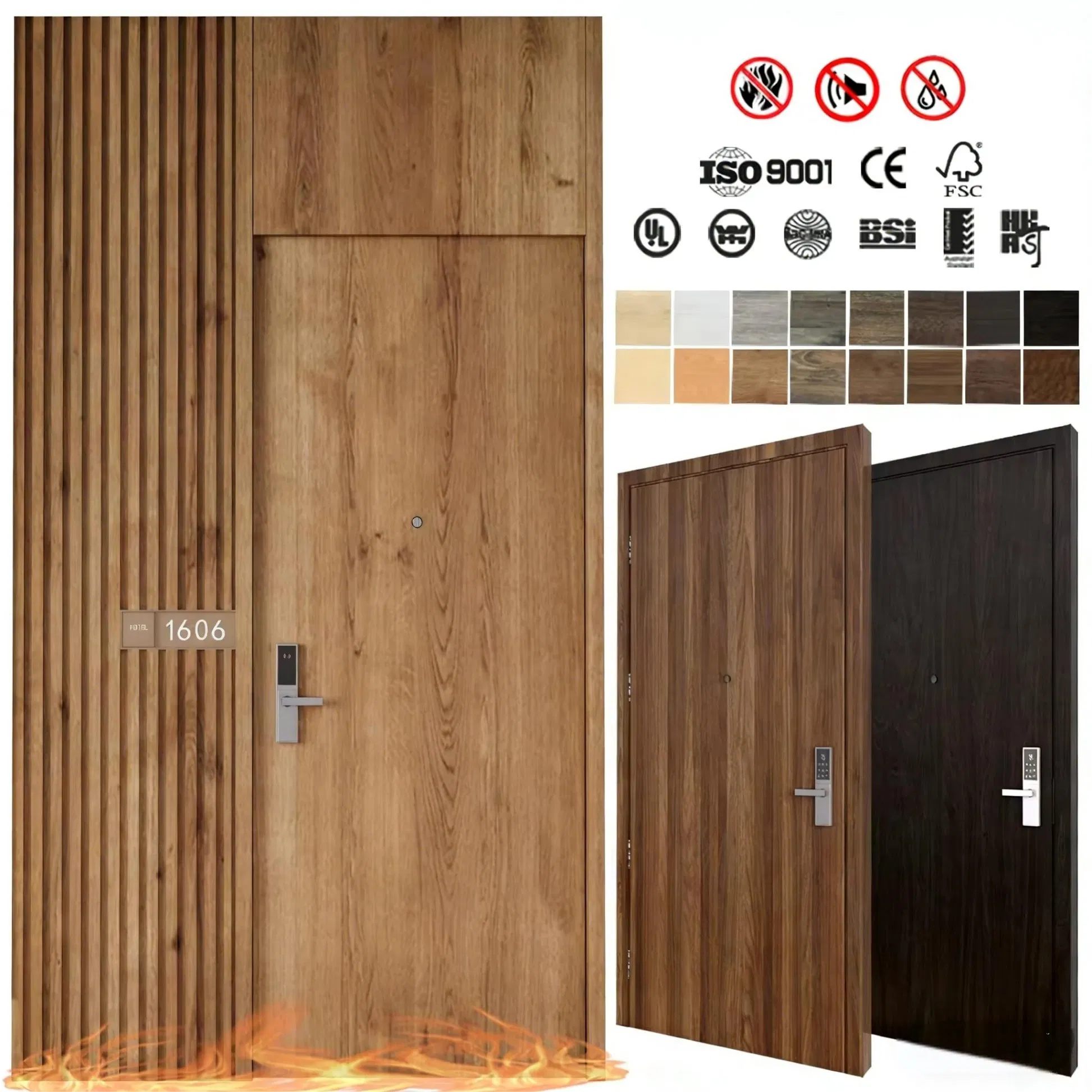 Modern Eco-Friendly Commercial 45dB Soundproof Fireproof Puertas De Madera MDF Solid Wood Wooden Interior Hotel Door