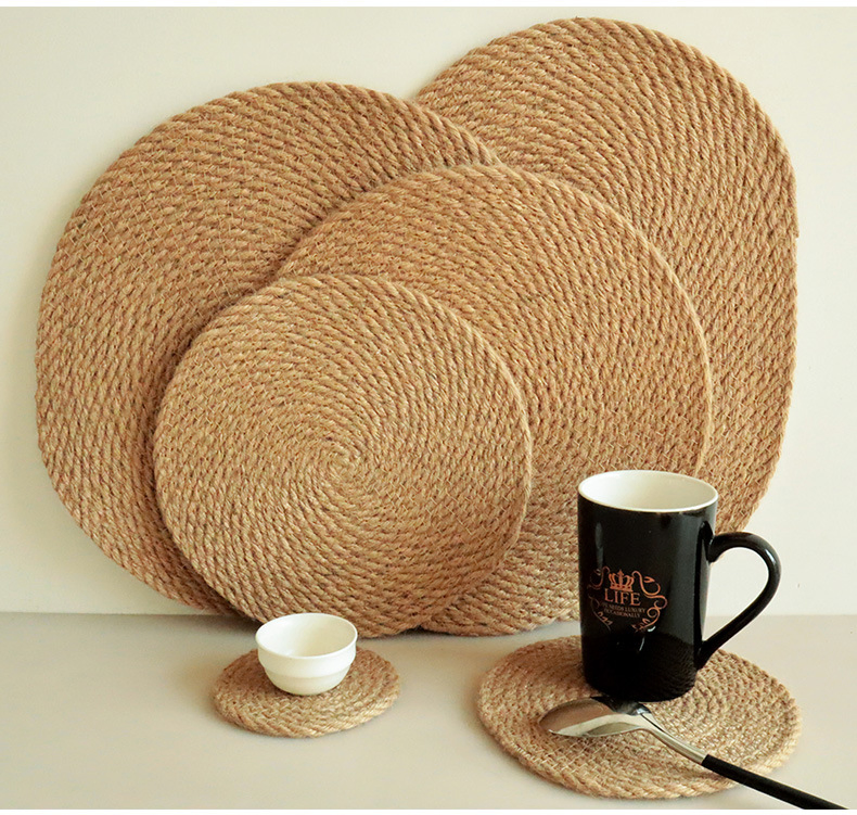 Round Linen Table Mat for Household Table Cup Mat