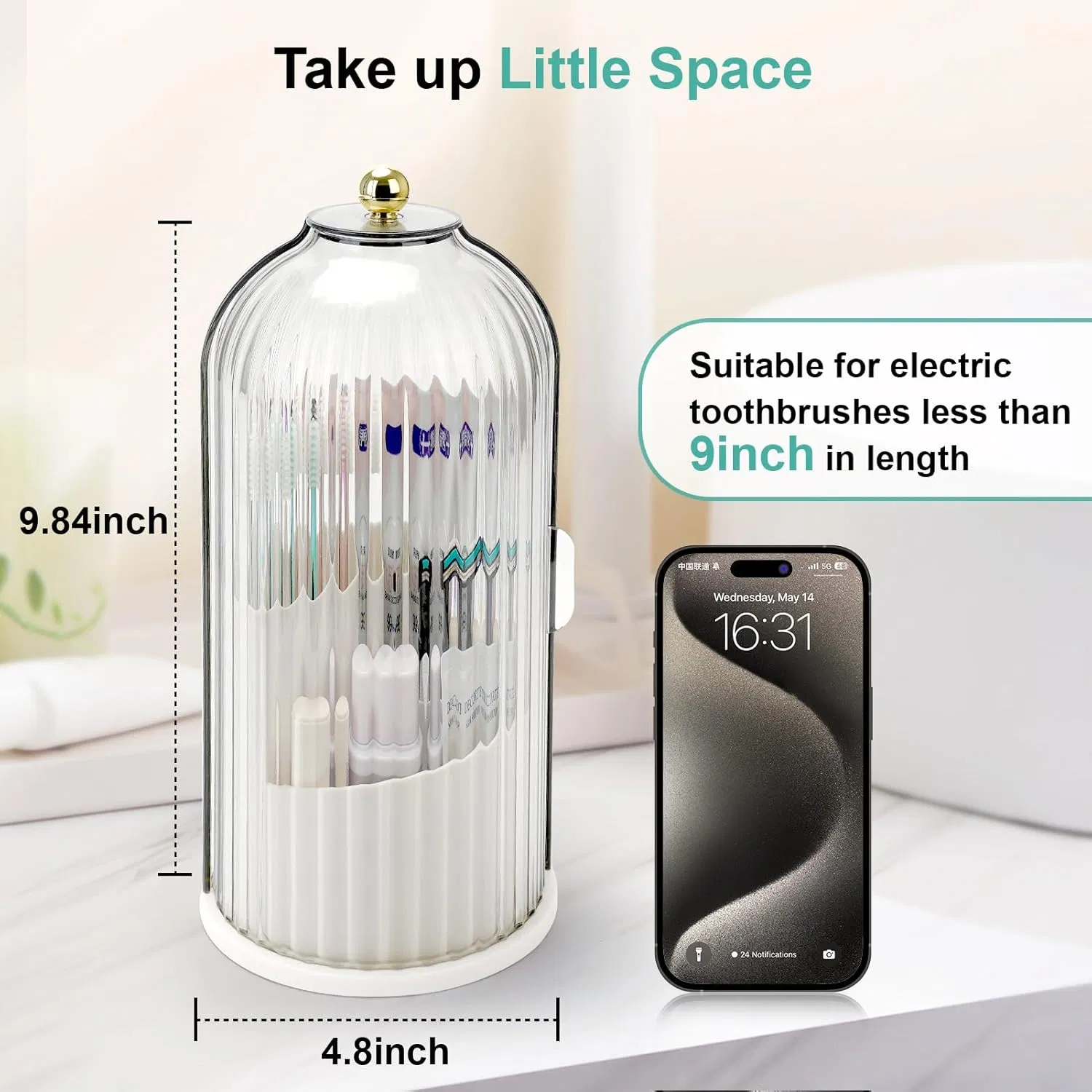 Elegant Birdcage Shaped Plastic Clear Cosmetics Toothbrush Holder with Sliding Lid