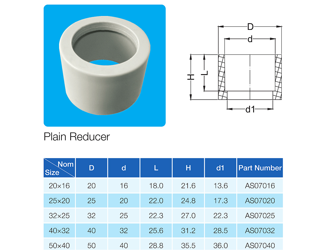 Australian Standard PVC Plain Reducer Fitting