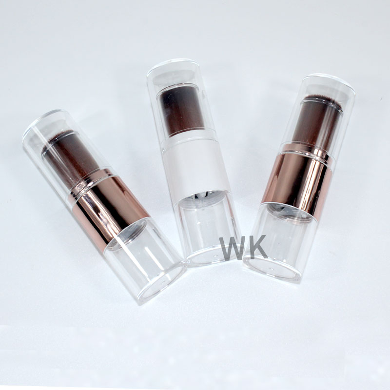 Vegan Synthetic Hair Flat Heel Retractable Refillable Makeup Powder Brush Cosmetic Loose Powder Container with Brush