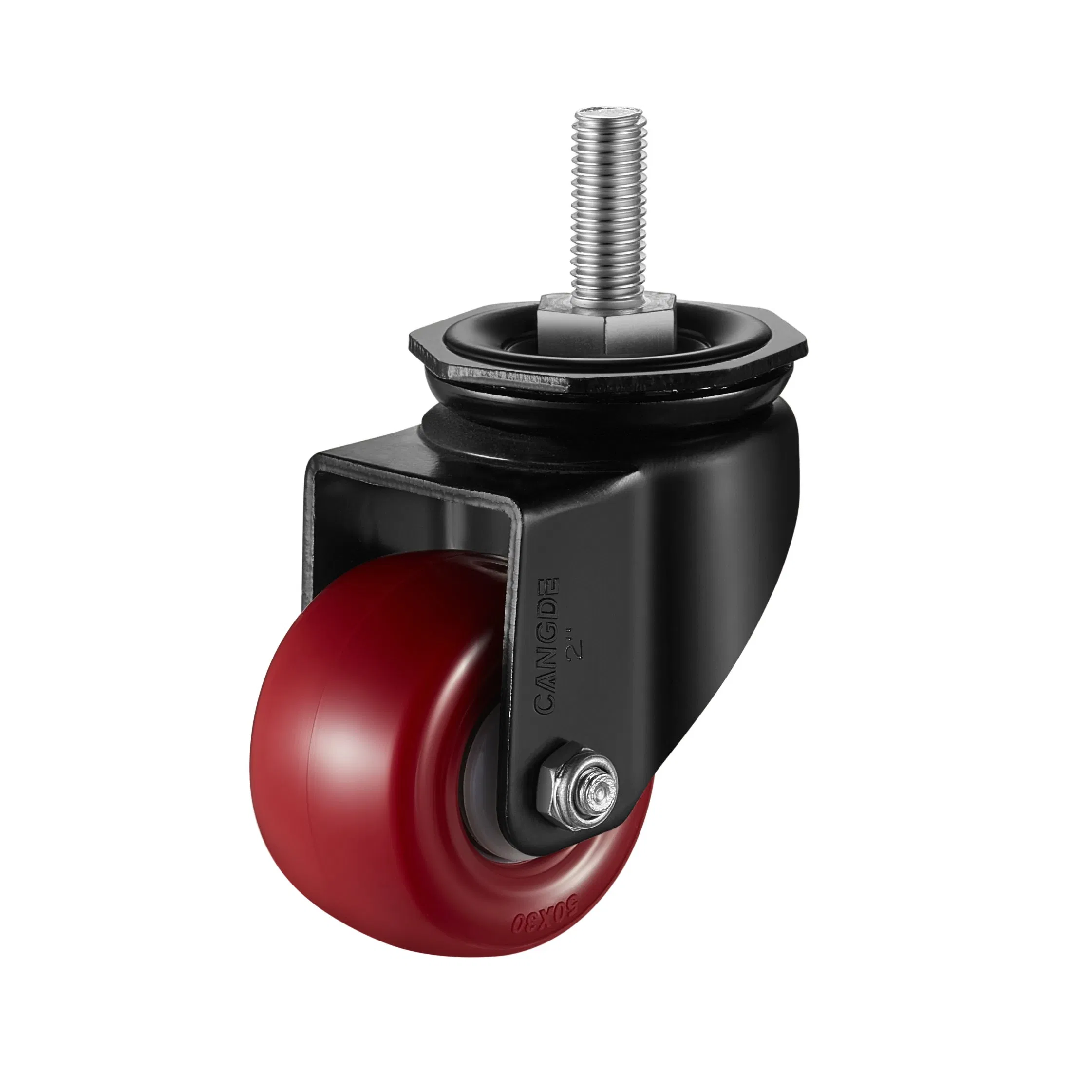 Wear-Resistant Red Polyurethane Caster Set - Includes Threaded Stem and Brake Models, 40mm/50mm, for Silent Equipment Movement