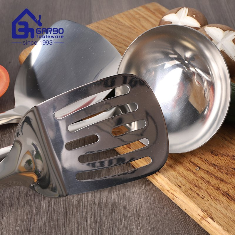 Garbo Factory Cheap Price Kitchen Utensils Kitchen Tools Stainless Steel Slotted Turner with Plastic Handle Hook