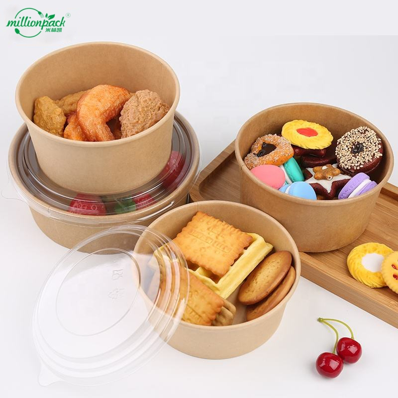 Customized Takeaway Salad Bowl Disposable Kraft Paper Bowl for Food Packaging
