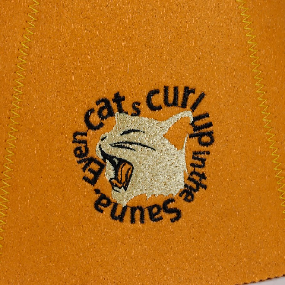 Banya Hat Custom Cat - Embroidered Natural Wool Felt Sauna Cap for Shower & Sauna Use