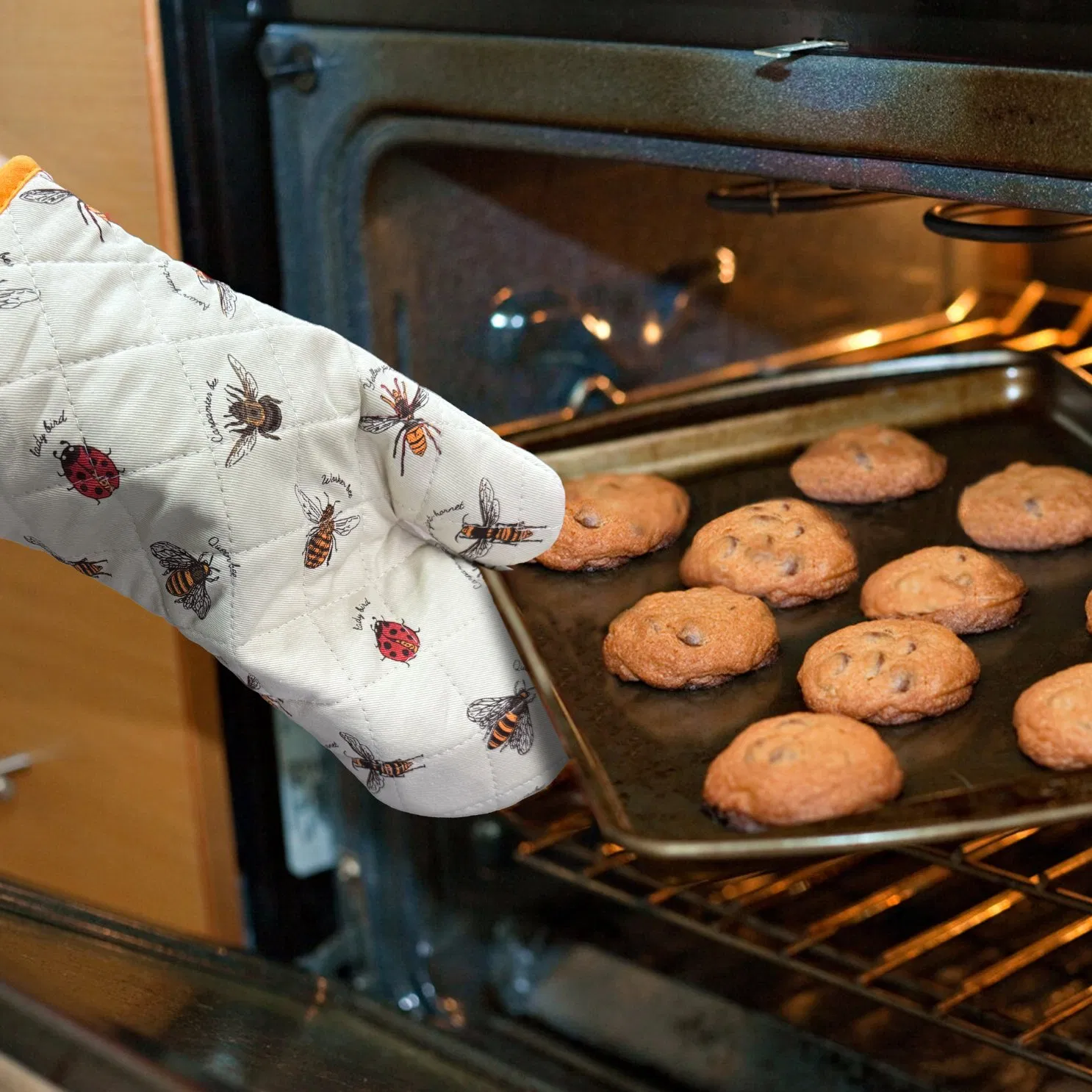Printing Heat Resistant Cotton Kitchen Oven Mitt Potholers Set Oven Glove Factory