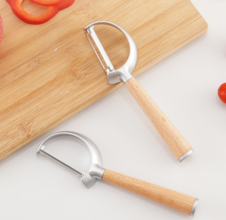 Wooden Handle Melon Planer Kitchen Gadget Zinc-Alloy Melon Peeler P-Shaped Plane