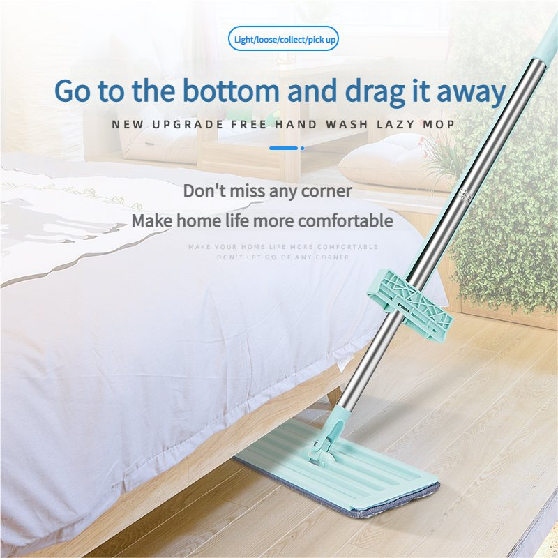 Efficient Flat Mop Stainless Steel Handle Microfiber Pad Home Cleaning Mop