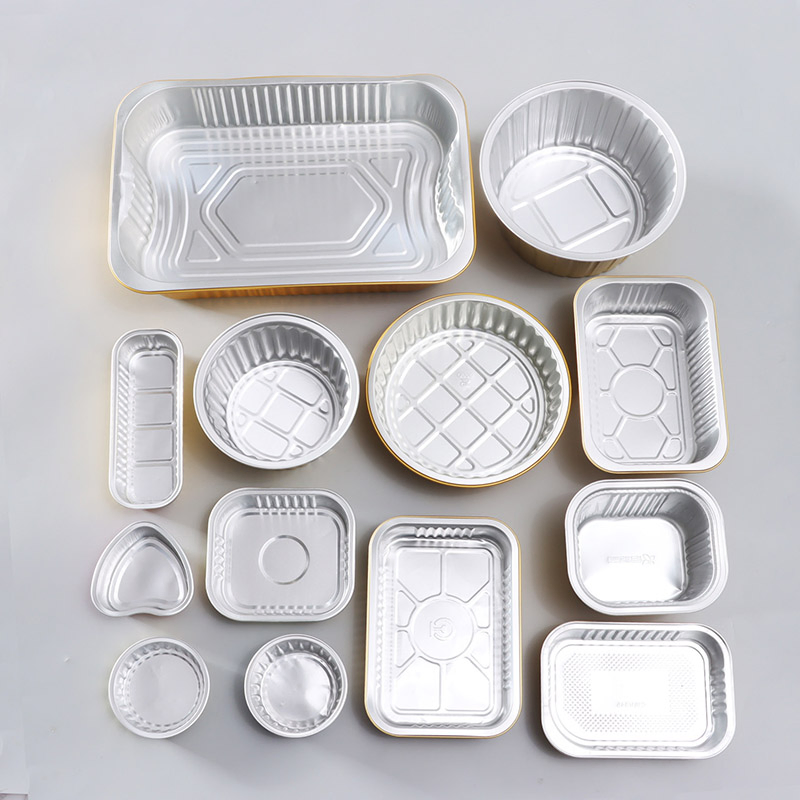 Custom Logo Color Smooth Wall Pastry Tray Disposable Aluminum Foil Food Container with Transparent Lid