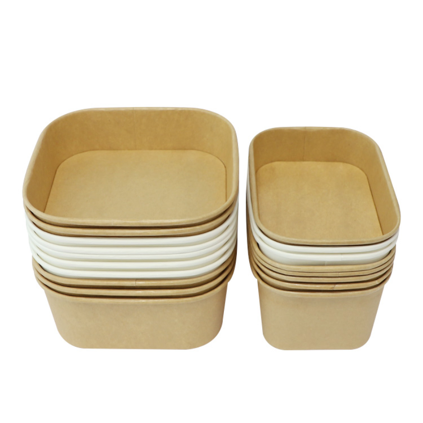 Eco-Friendly Fast Food Salad Takeout Package Disposable Kraft Paper Bowl with Lid