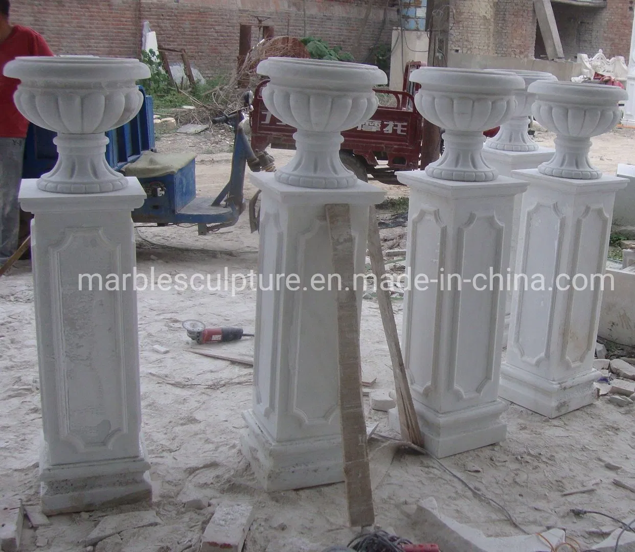 Hand Carving White Marble Column Pillar Flower Pot (SY-C038)