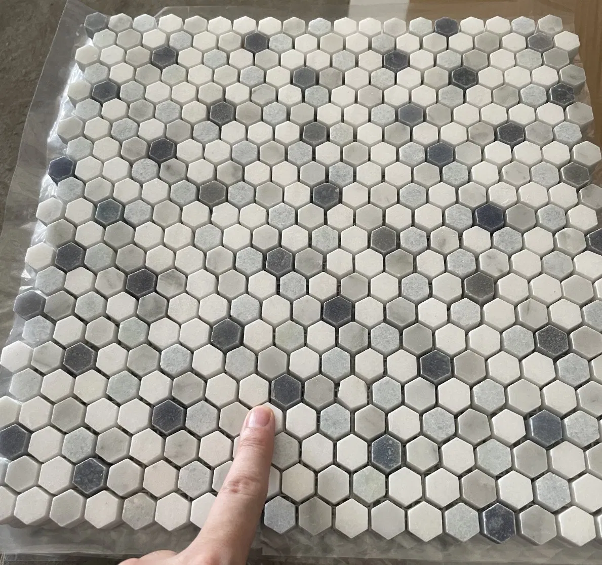 Natural stone Selected white/grey/blue Hexagon Polished Marble Mosaic for Indoor/Interior Floor/wall/backsplash/Ceiling decoration