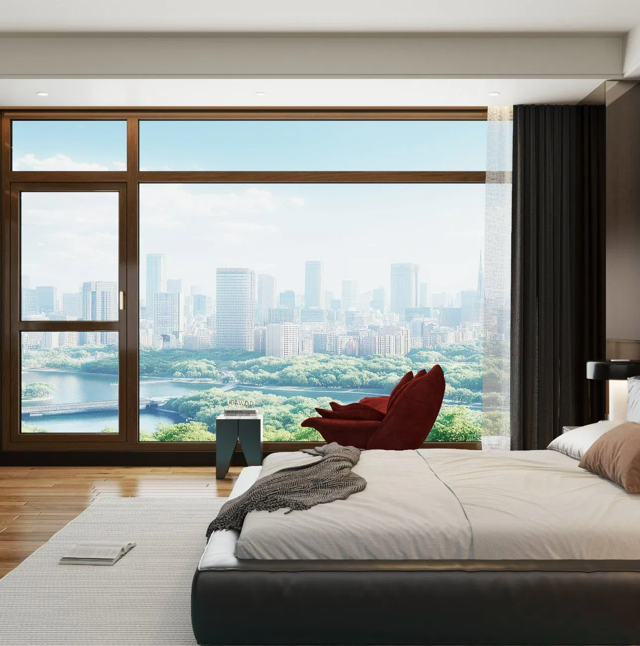 New Design Double Glass Swing Wood Wooden Aluminium Profiles French Casement Window