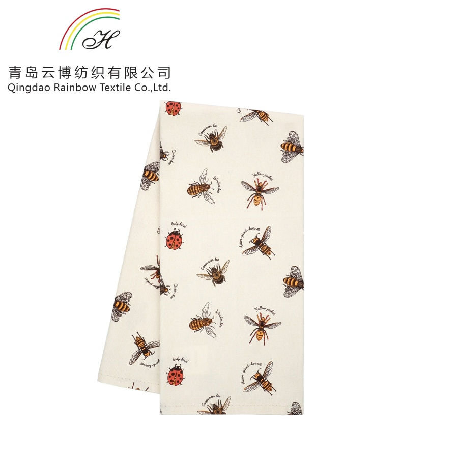 Custom Printed Logo Super Absorbent Fast Dry Wholesale Bee Cotton Cleaning Hand Tea Towel