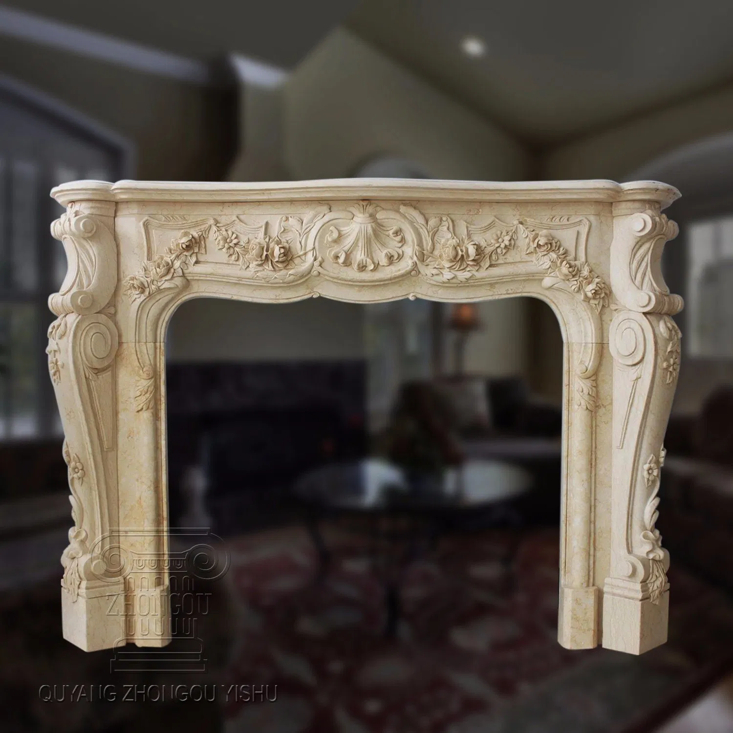 French Style Natural White Marble Fireplace for Home Decoration