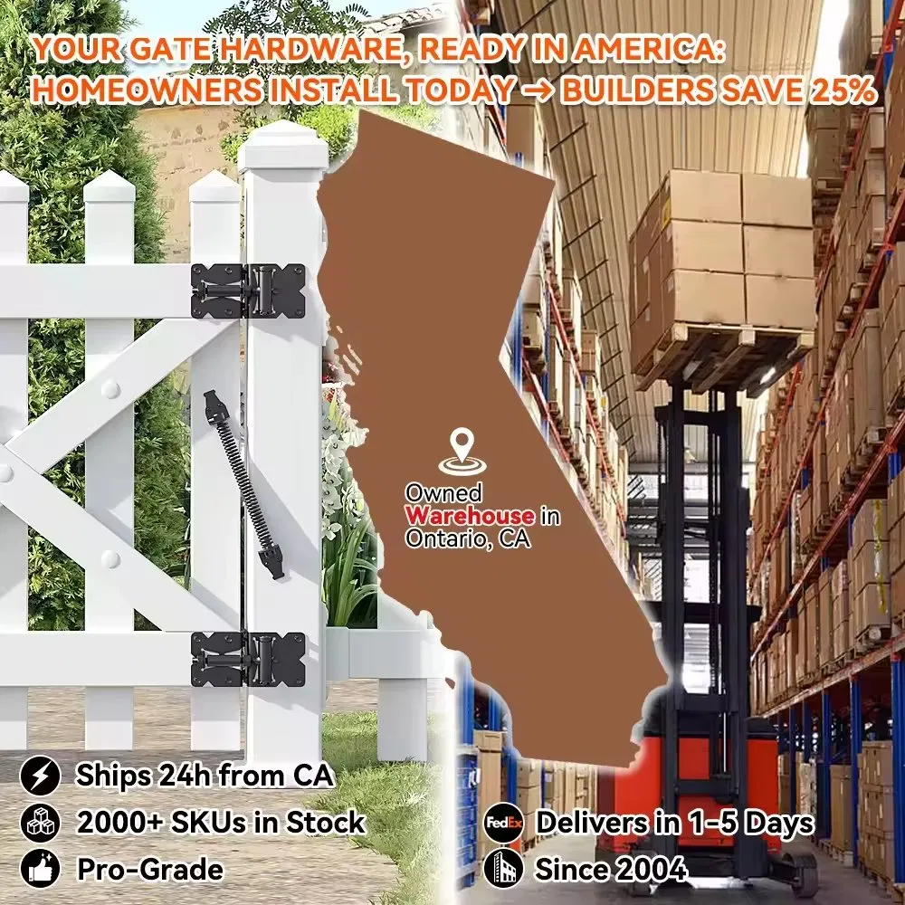 Us Local Stock Black Carbon Steel Adjustable Self Locking Spring Fence Gate Lock Latch