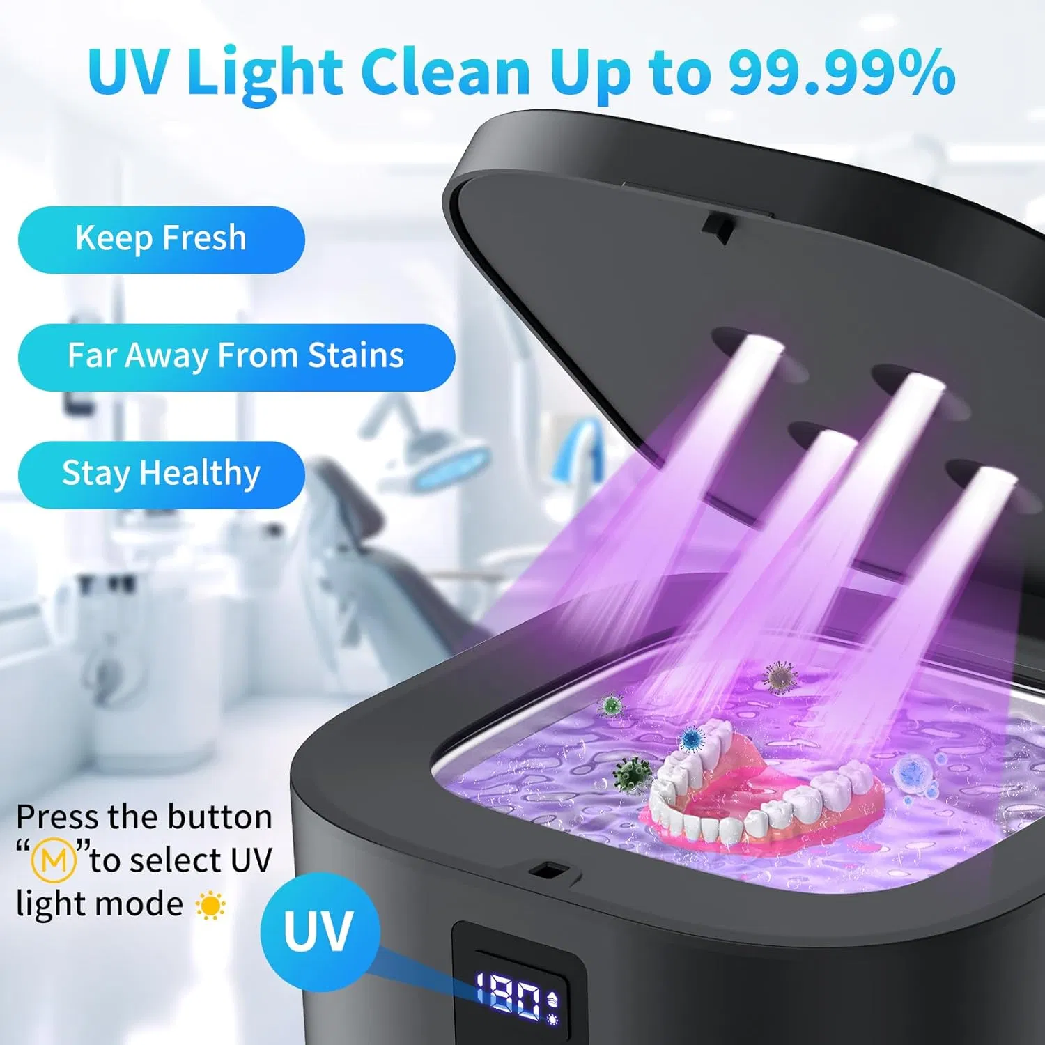 Car Outdoor 12V Electric 48kHz Household UV Jewelry Denture Household Ultrasonic Cleaner