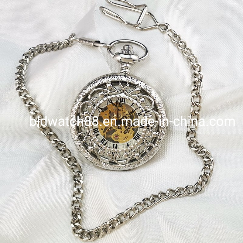 Custom Double Open Mechanical Pocket Watch with Chain