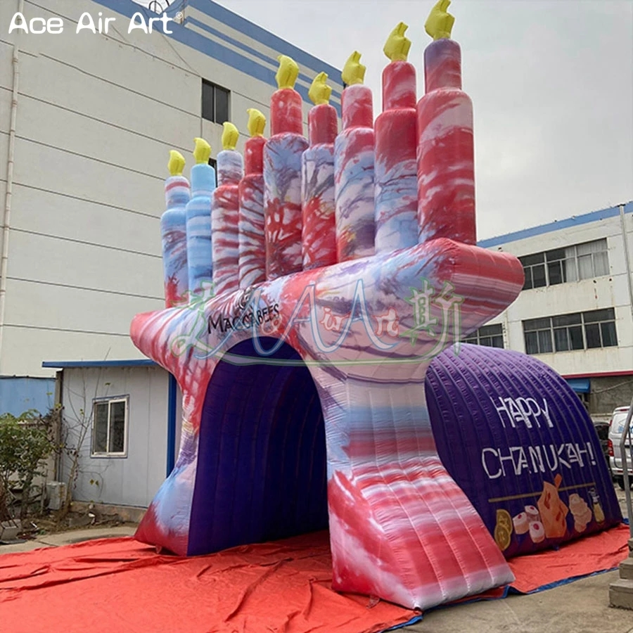 Portable Inflatable Hanukkah Menorah Tunnel Tent Fully Painted Candlestick Channel Tent for Holiday Decoration