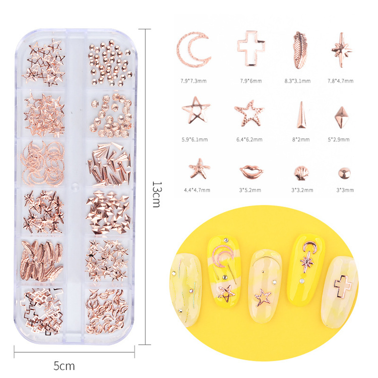 3D Metal Cutout Nail Rivets Oval Triangle Square Multi Shape Nail Art DIY Decorative Accessories, for Nail Art Design Kit