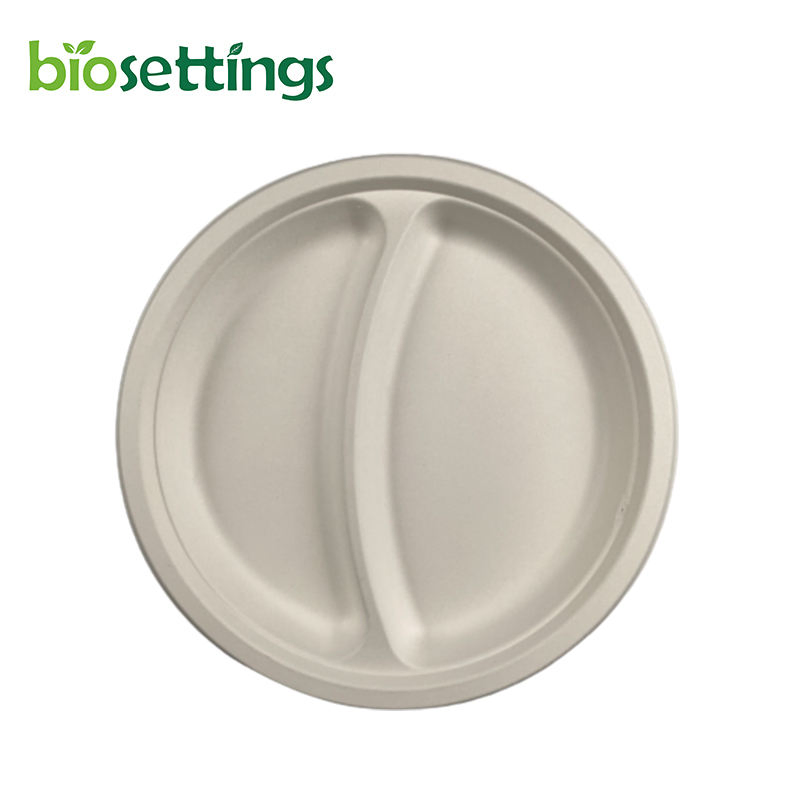 Biodegradable 2 Compartment Plates Made From Sugarcane Fiber