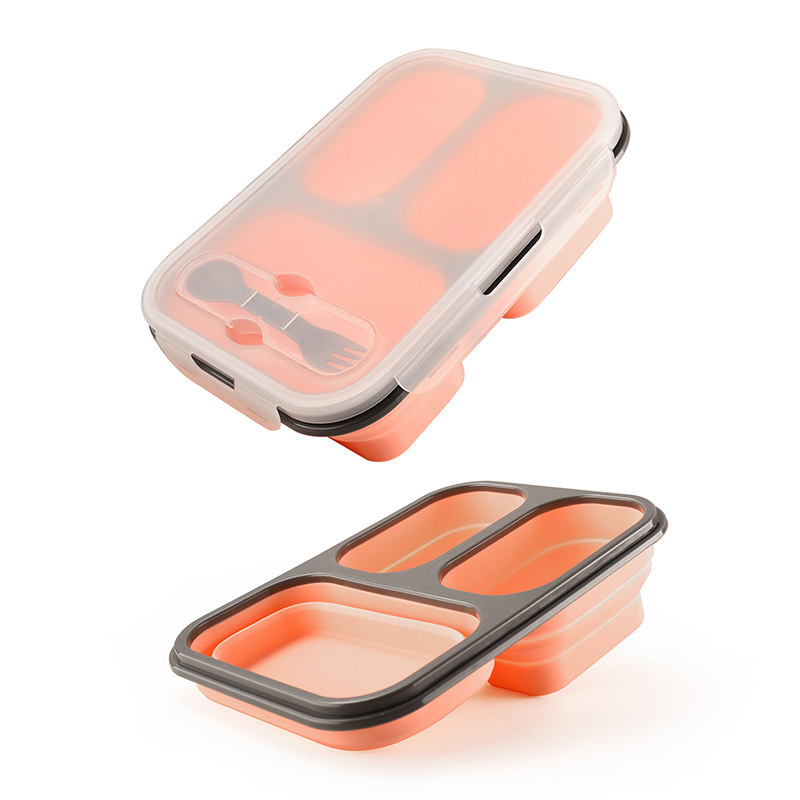 Outdoor Folding Portable Silicone Lunch Box with Compartments, Bento Box, Refrigerator Fresh-Keeping Box, Silicone Bowl, Microwave Heating Lunch Box