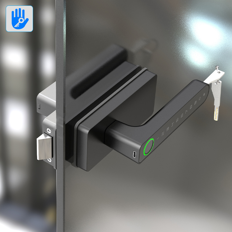 Fingerprint Aluminum Electric Sliding Glass Door Locks Unlock by Ttlock APP Password Card Keys