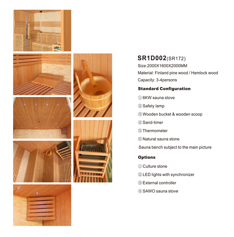 Sunrans Customized Wooden SPA Sauna 3 People Portable Wet Steam Sauna Room