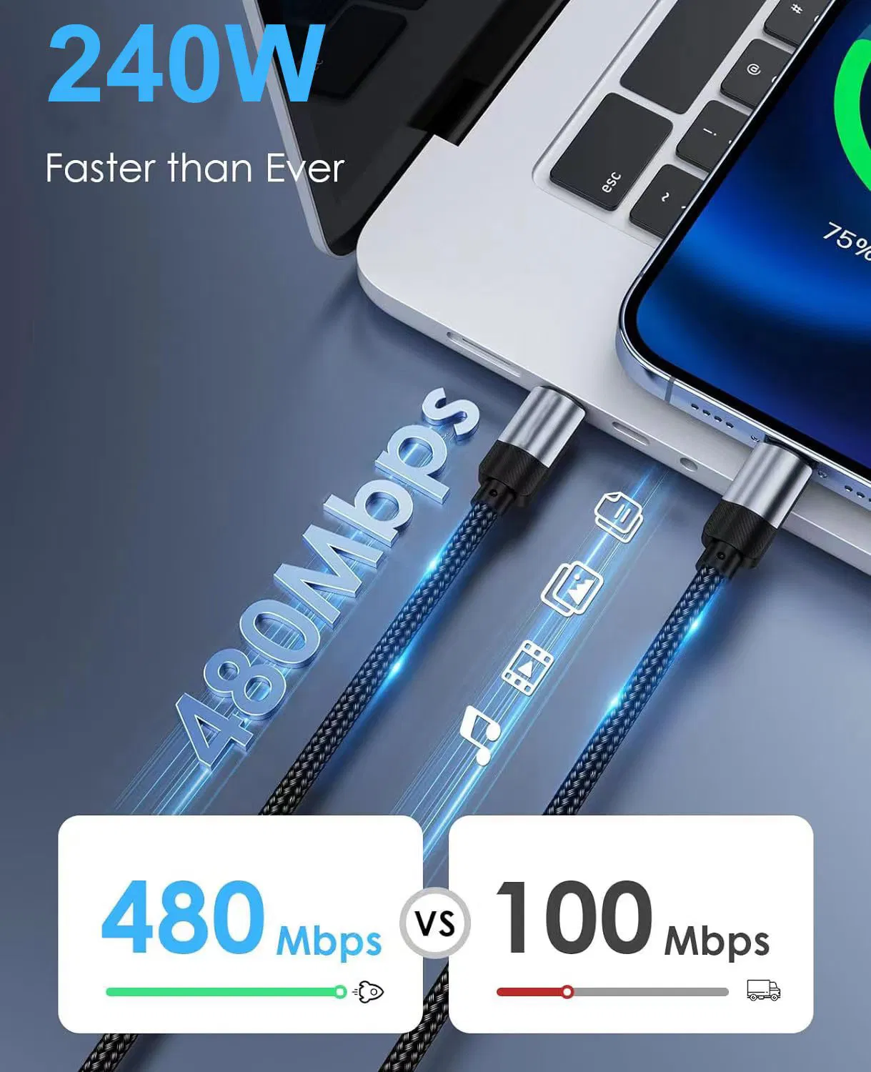 240W Fast Charging Cable, Magnetic Self-Winding USB C-C Charging Cable, Premium Nylon Braided USB C Data Cable for iPhone 15/16, Samsung Phone, Ipads, MacBook