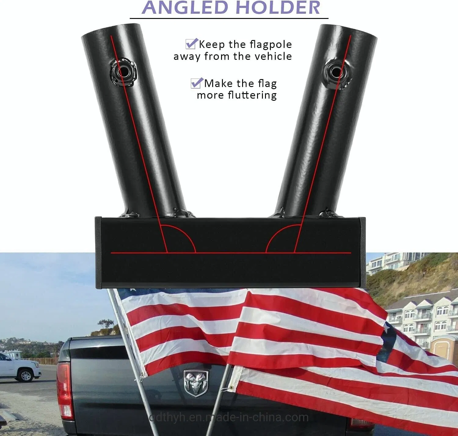 Flag Pole Holder Hitch Mount for 2" Trailer Receiver Truck