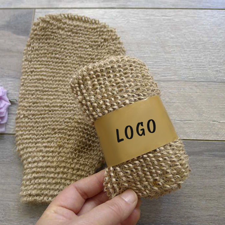 Eco Friendly Natural Sisal Hemp Exfoliating Bath Mitt Glove Jute Bath Sponge Scrubbing Hemp Glove