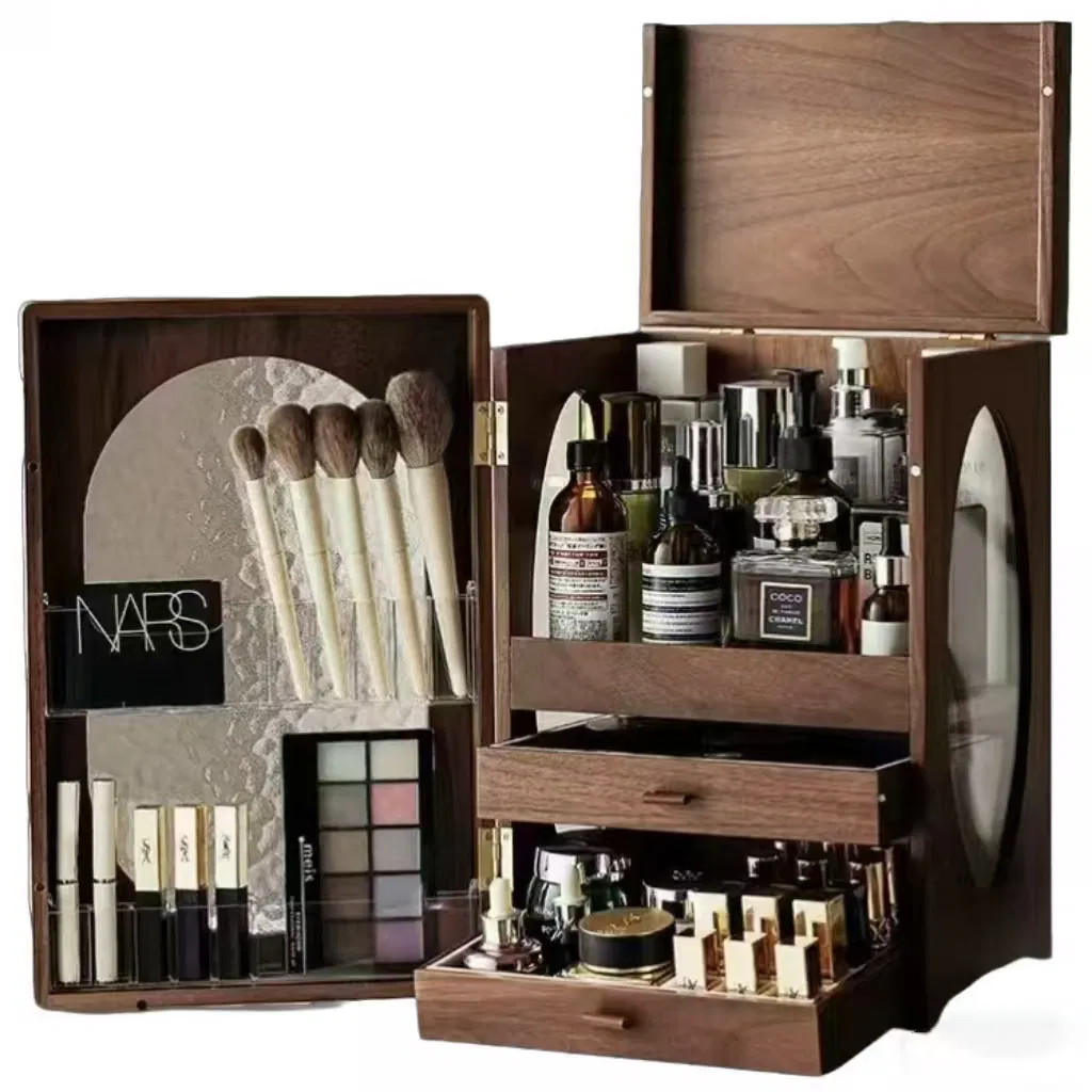 Black Walnut High-End Dustproof Cosmetic Organizer