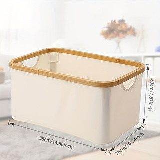 Bamboo-Rimmed Handheld Basket, Foldable Waterproof Storage Basket, Laundry Basket Oxford