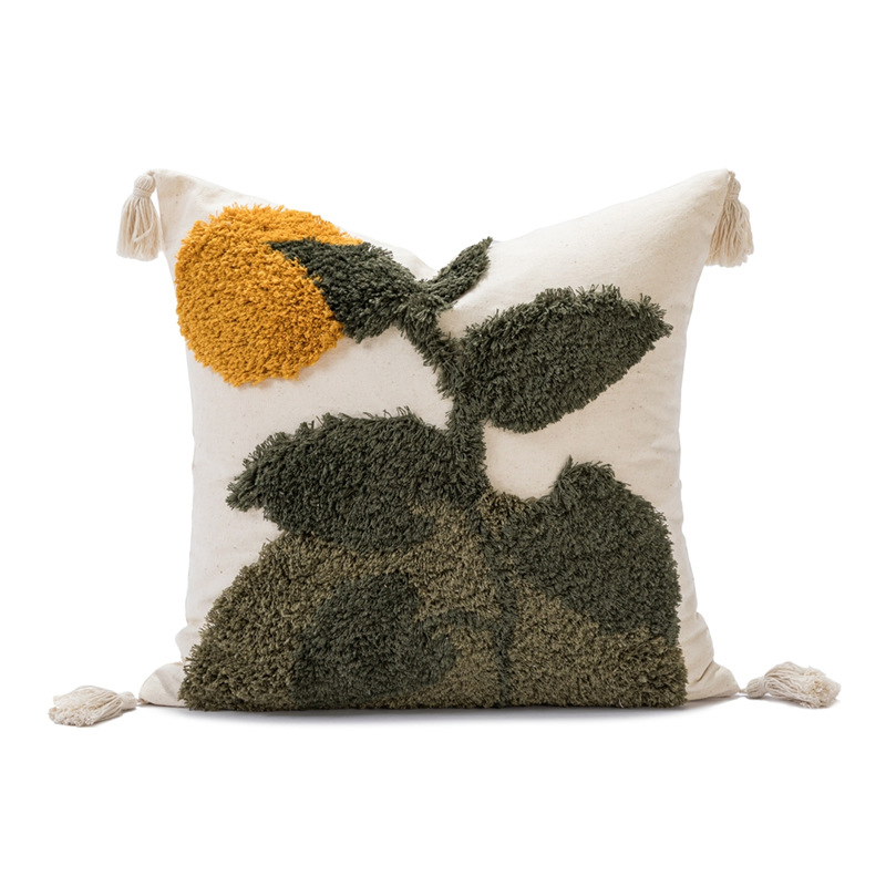 New Tufted Embroidery Leaf Pillow Cover Home Living Room Decor Sofa Cushion Pillow Case