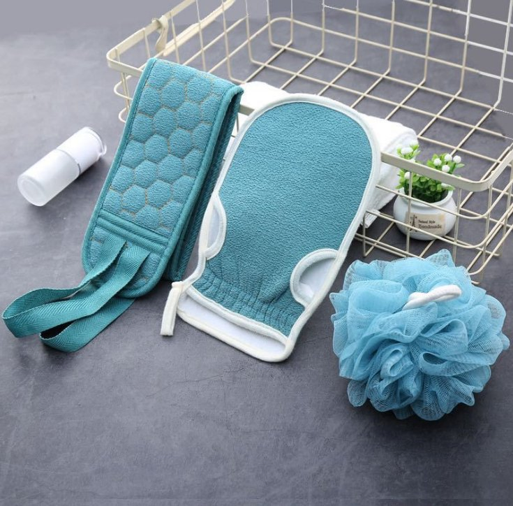 Bath Flower Pull Back Strip Bath Towel Set Powerful Mud Gloves Bathing Towel 3-Piece Set