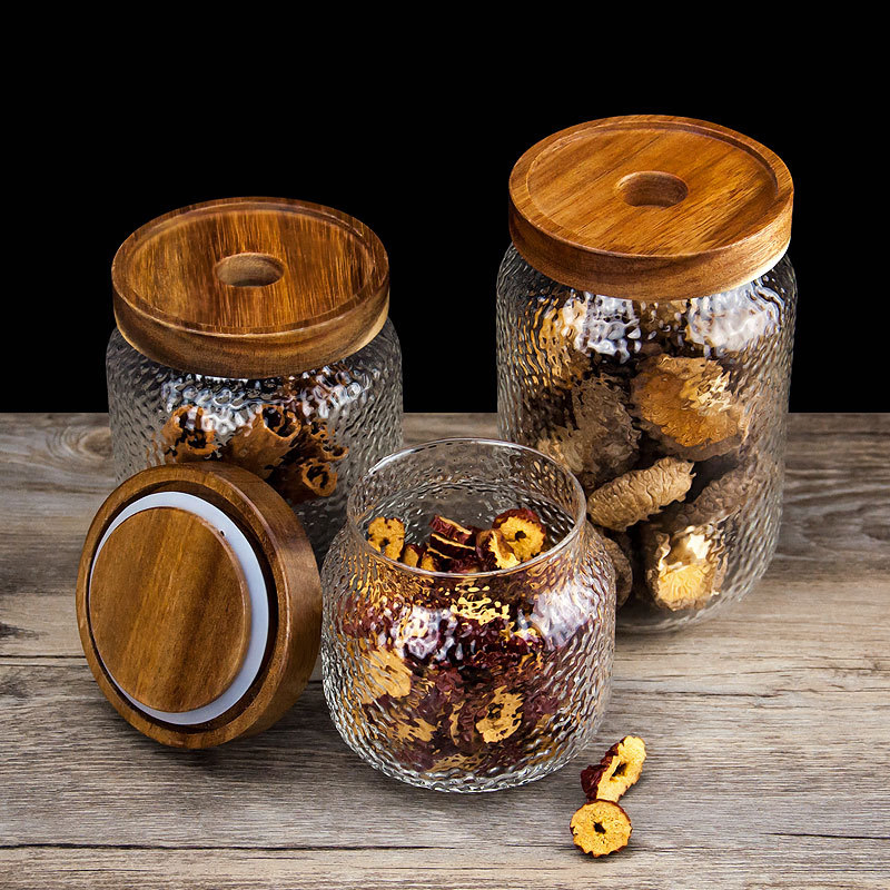 Банка для хранения из боросиликатного стекла с деревянной крышкой