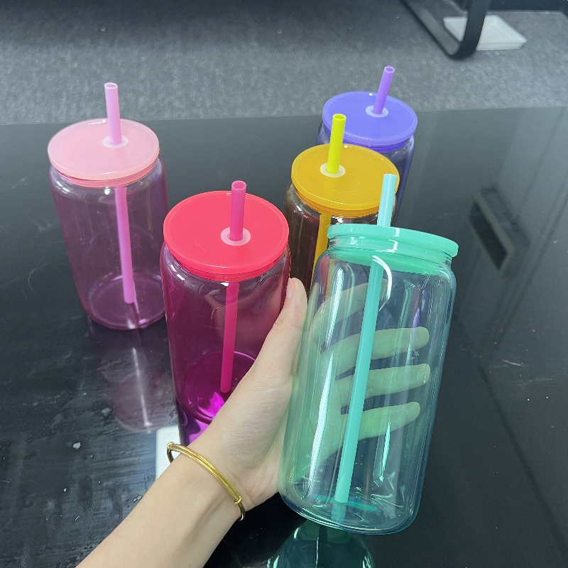 Jelly Candy 16oz Glass Jar Borosilicate Clear Glass Cups Tumbler Sublimation Soda Beer Glass Can with Lid