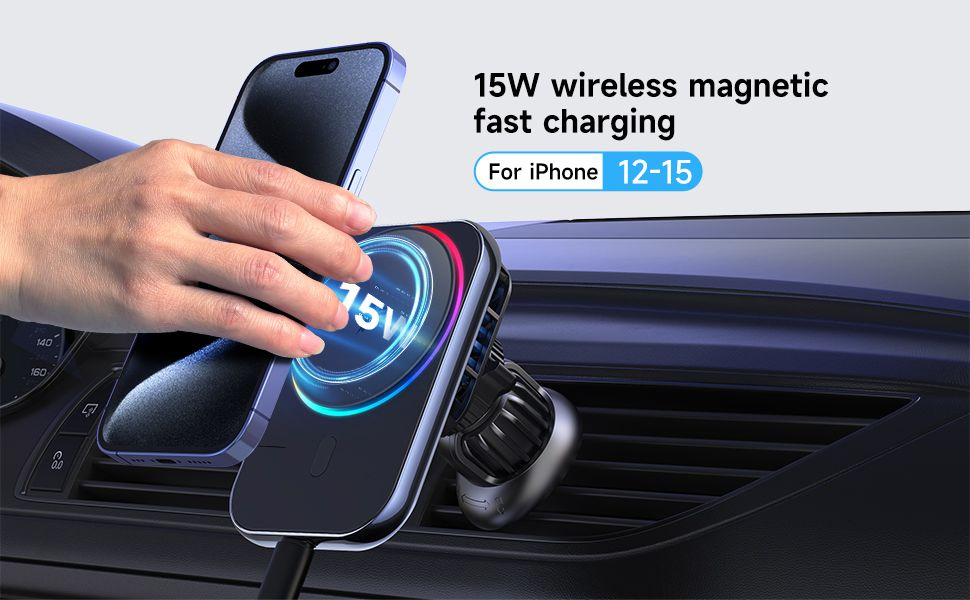 Q12 15W Full Speed Wireless Magnetic Fast Charging Car Air Vent Phone Charger