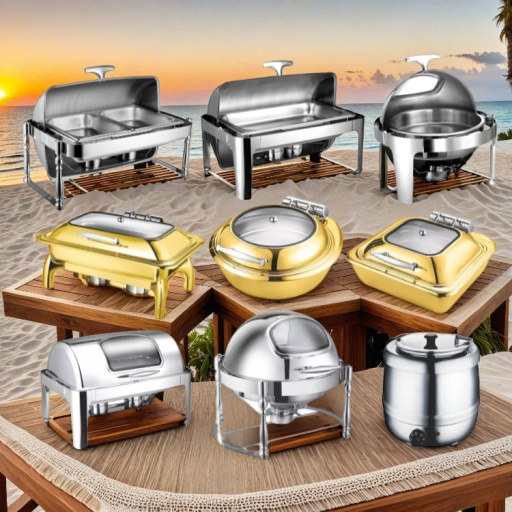 Commercial Best Price Small Luxury Modern Elegant Electric Stainless Steel Roll Top Gold Round Warming Buffet Set Catering Elite Soup Food Chafer Dish for Sale
