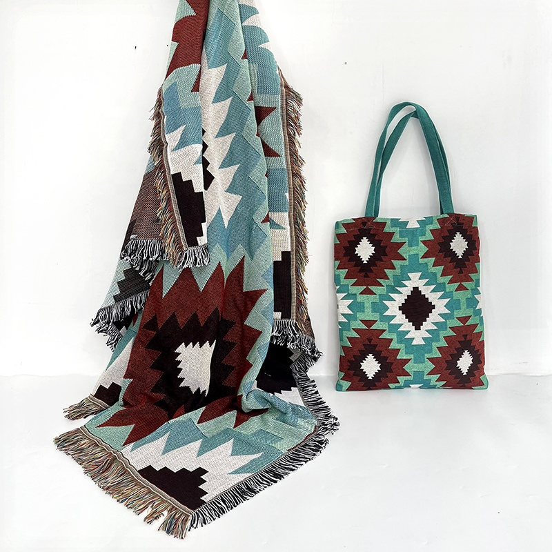 Custom Woven Blanket Tapestry Throw Cotton Blanket with Matching Tote Bags Custom