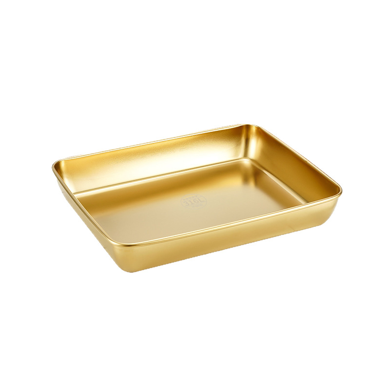 Stainless Steel Rectangular Plate Golden Tray Thickened Barbecue Plate Food Storage Container