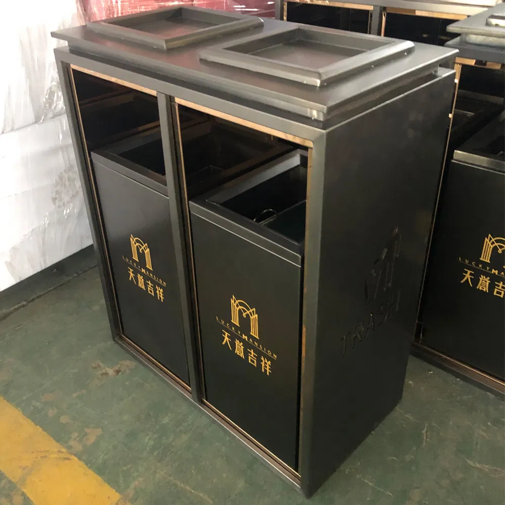 Metal Trash Bin for Nighttime Park Landscapes Commercial Street Used