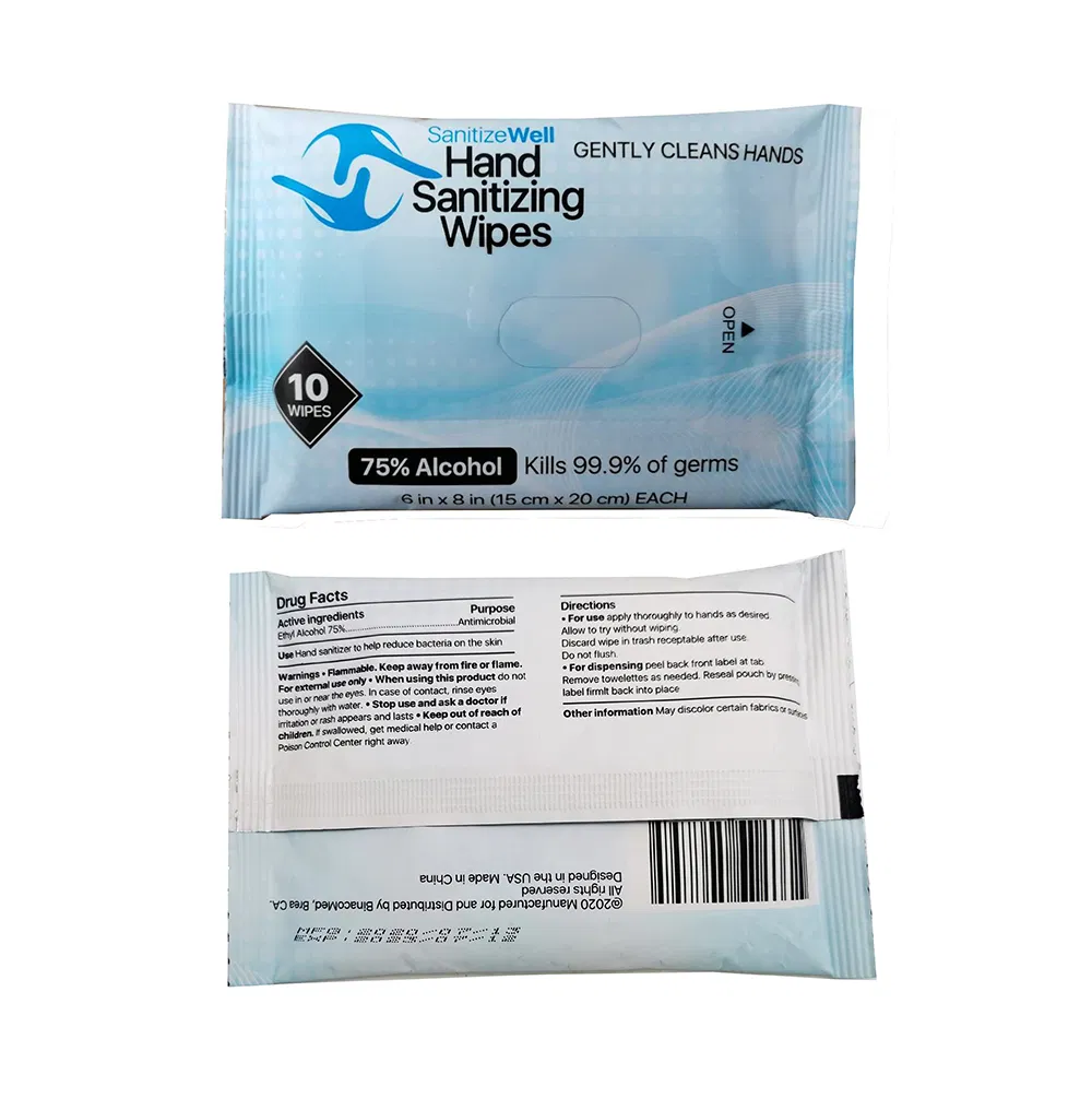 Bacteria 99.9% Non-Woven Sanitizing Wet Tissue 75% Ethy Alcohol Hand Wipes
