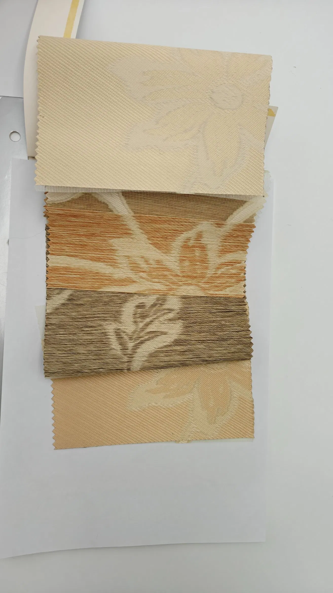 Elegant Brown Herringbone Zebra Blinds Fabric with Unique Fan Motifs