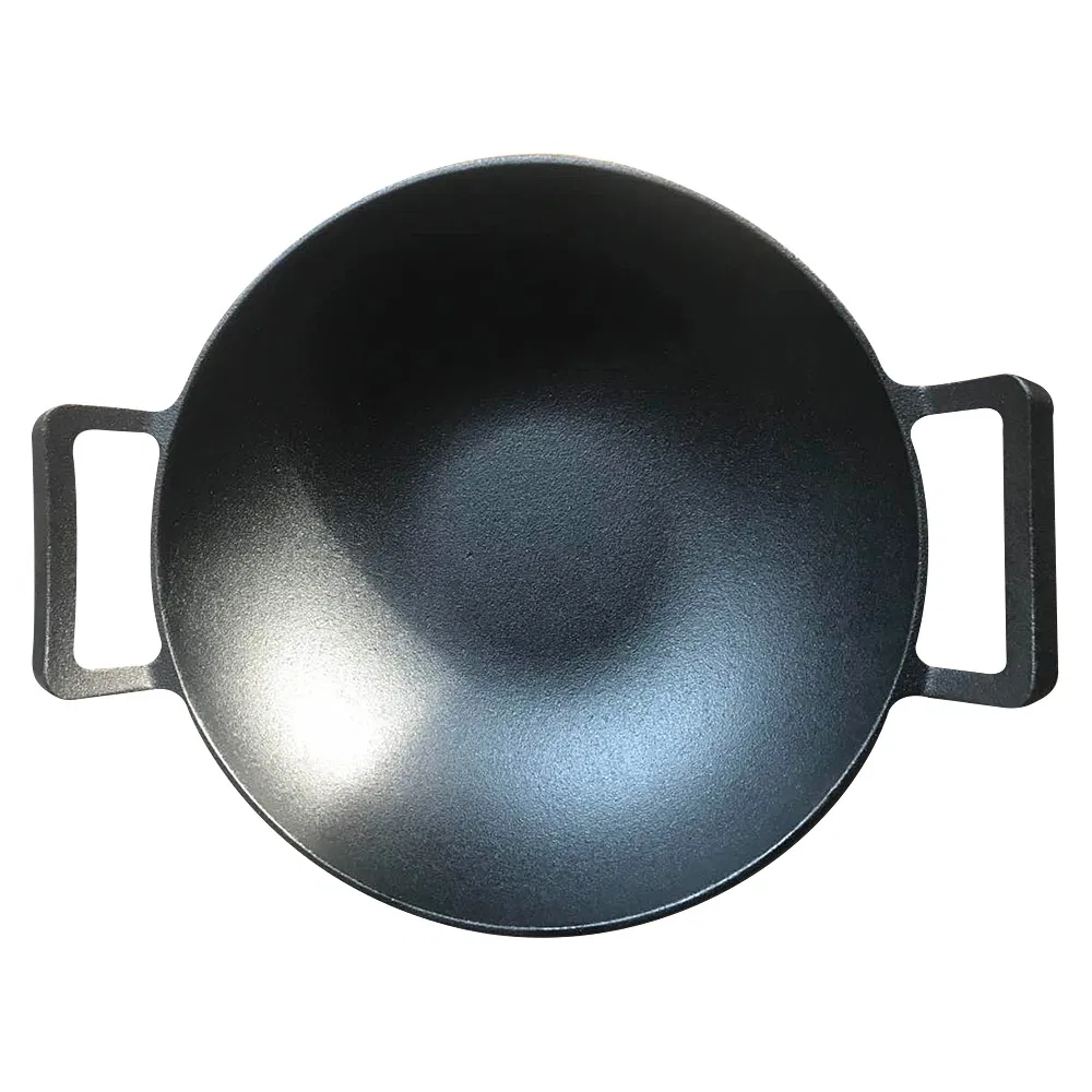 Two Handles Cast Iron Chinese Kitchen Cooking Wok with Lid