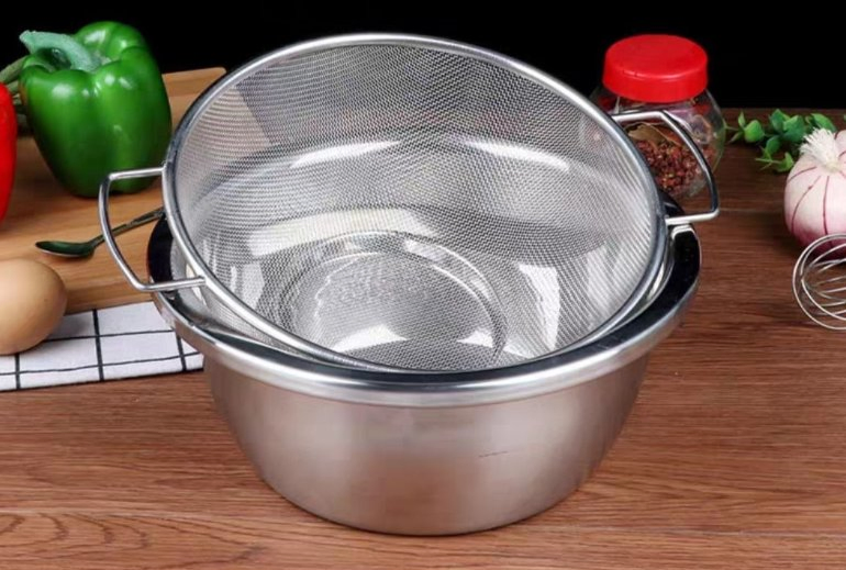 Household Suspender Ring Stainless Steel Vegetable Washing Double Ear Round Net Basket